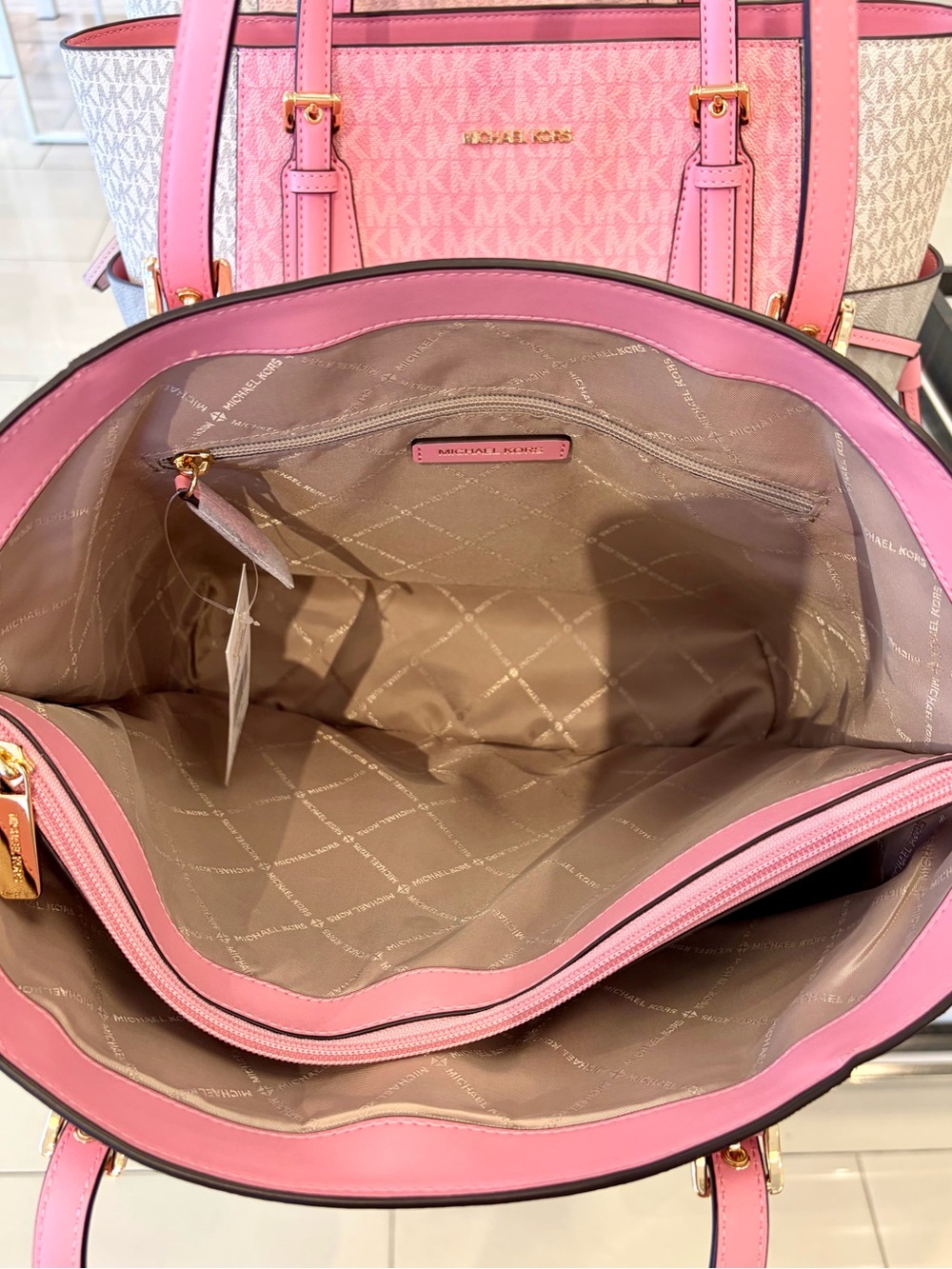Michael Kors Pink and Gray Signature Tote with Matching Wallet - Picture 12 of 15